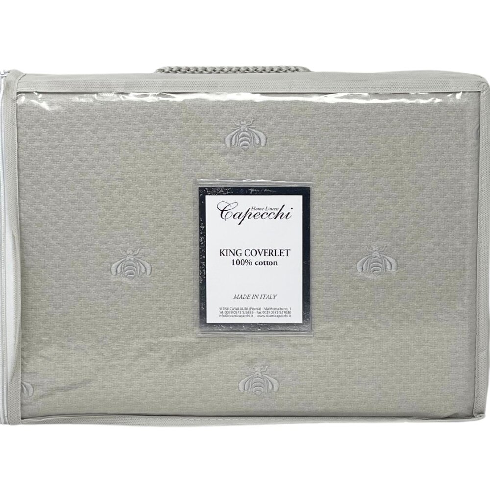 Capecchi Italy KING Cotton Diamond Piquet Gray Coverlet Silver Napoleon Bee NEW
